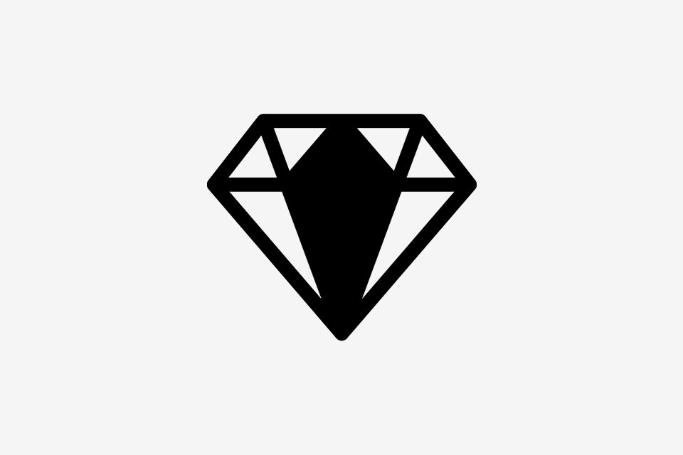 A black outline of a diamond on a white background.